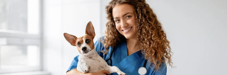 Estudante de veterinária posa com cachorro